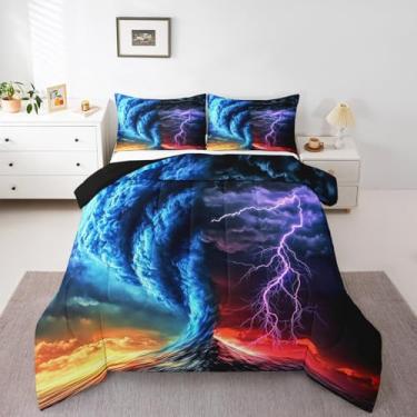 Imagem de Erosebridal Conjunto de edredom com estampa de tornado azul, roxo, nuvens escuras, desastre natural, para crianças, meninos e meninas, conjunto de edredom para crianças e adolescentes