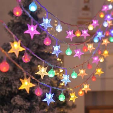 Imagem de Luzes de corda de estrela e bola, luzes decorativas de fadas com 40 LED, luzes de Natal internas e externas para quarto, festa, feriado (20 pés, coloridas)