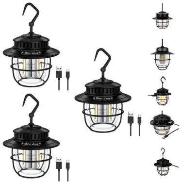 Imagem de Kit 3 Luminárias Retrô Pendente LED Portáteis Recarregáveis P/ Pesca C