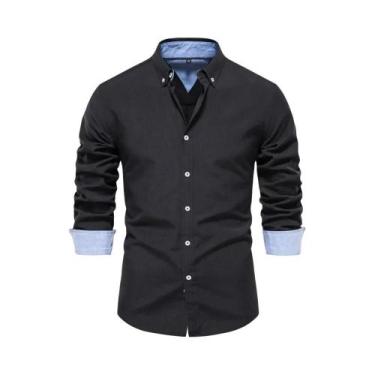 Imagem de Camisa Oxford Masculina De Algodão Misturado Para Primavera, Manga Lon
