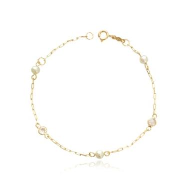 Imagem de Pulseira infantil C/Per. e Zirc. 3,5mm Ouro 18k 750 c/Estojo