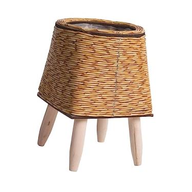 Imagem de Stgfyxgs Cesto para Plantas com Pés, Cesto para Plantas, Estilo Rústico, Ornamentos Simples, Cesto de Vime, Vaso de Flores para Café, Sala de Estar, R, Quadrado Castanho Claro, Tamanho real