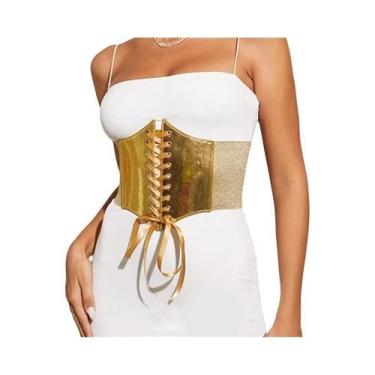 Imagem de Corset Gótico Feminino Underbust Elástico De Couro Largo Dourado Para 