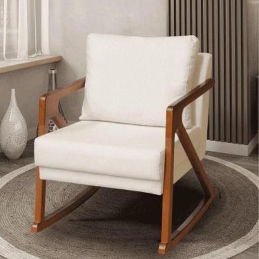 Imagem de Poltrona Cadeira Balanço Amber Luxo Madeira Maciça Veludo Bege- Mabe M