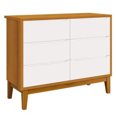 Imagem de Cômoda Infantil 6 Gavetas Classic Branco Acetinado Savana Com Pés Madeira - Reller