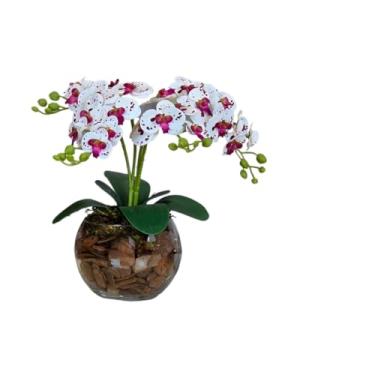 Imagem de Arranjo de Orquídea Artificial 3D 4 Hastes com Vaso de Vidro Transparente | Planta Decorativa Sala e Escritório(Tigre)