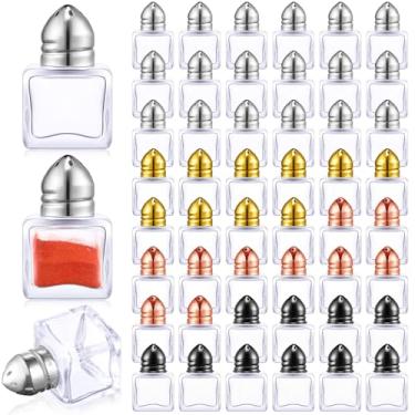 Imagem de Potchen Conjunto de 50 mini saleiros e pimenteiros pequenos saleiros e pimenteiros a granel vidro transparente individuais pequenos suportes de temperos para casa, restaurante, cozinha, mesa, festa de