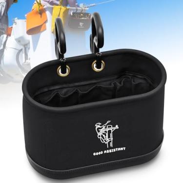 Imagem de Vesici Bolsa balde de lona incluindo ganchos, balde de ferramentas oval aéreo com fundo de polipropileno preto, 15 bolsos internos, organizador de ferramentas para locais de construção de manutenção