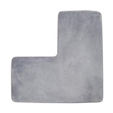 Imagem de Tapete de canto de banheiro em forma de L cor sólida de lã coral durável tapete de absorção de água macio antiderrapante tapete de banheiro (cinza)
