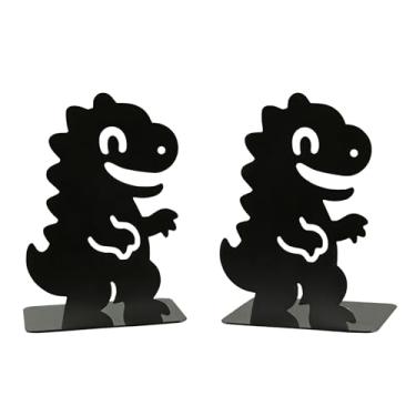 Imagem de Suportes de livros de dinossauros pretos para prateleiras, extremidades de livros de metal de dinossauro em forma de L suportes de livros decorativos para casa rolha organizadores de mesa divisórias