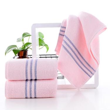 Imagem de Toalha de banho de algodão, rosa branco cinza, macio absorvente de secagem rápida, design listrado, hotel e uso doméstico (rosa, pequeno)