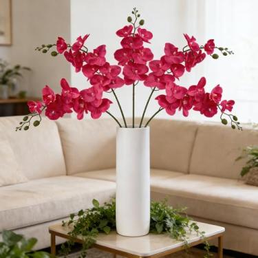 Imagem de HCTCPALS Orquídea branca de 102 cm, flores artificiais, 5 peças, orquídeas falsas, hastes longas, ramos de Phalaenopsis, orquídeas de seda de toque real, para vaso para chá de panela, festa de casa