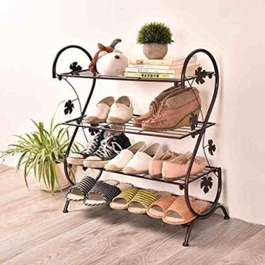 Imagem de HHHJQFAAT Sapateira de metal, banco de armazenamento, organizador de sapatos, armário, capa de tecido não tecido, prateleiras empilháveis para corredor, entrada, banheiro, sala de estar, quarto, 4