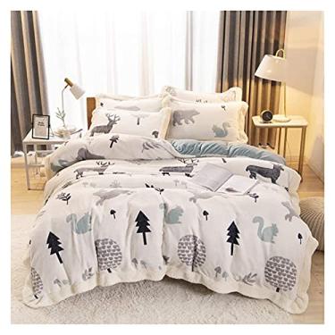 Imagem de Jogo de cama de inverno, capa de edredom, lençol de cima, macio e quente, flanela de lã, cama de casal, adulto, crianças, animal, branco, para não amassar e resistente a manchas B (D King)
