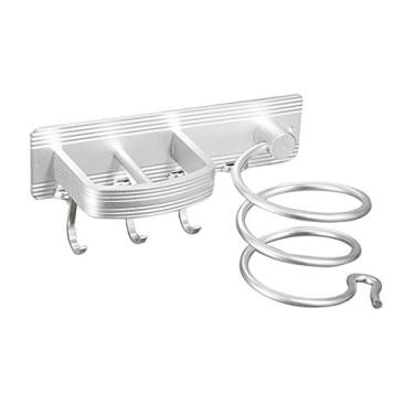 Imagem de HHHJQFAAT Organizador de banheiro sem perfuração de alumínio montado na parede material de metal secador de cabelo rack armazenamento casa acessórios multifuncionais (cor: B) (A)