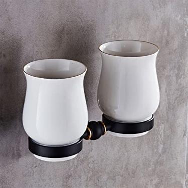 Imagem de HHHJQFAAT Conjunto de ferragens de banheiro preto dourado montado na parede, escova de vaso sanitário, suporte de lenços, caixa de lenços estendida, rede de sabão, anel de toalha, gancho de fileira