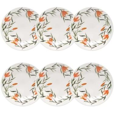 Imagem de Jogo De Pratos Fundos Oxford Cerâmica Lírios 21Cm 6 Pç