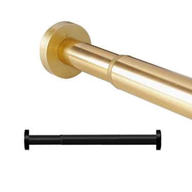Imagem de Cortina de chuveiro extensível sem broca haste de tensão trilho telescópico aço inoxidável armário de banho poste suspenso dourado (cor: ouro, tamanho: 77-120 cm) (preto 77) (ouro 153)