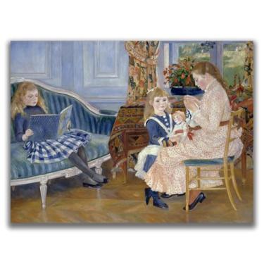 Imagem de Yomcut Arte de parede em tela Auguste Renoir - Pôster Tarde infantil em Wargemont Arte impressionista francesa, retratos históricos, decoração de parede de casa moderna e elegante, sem moldura 12 x 16