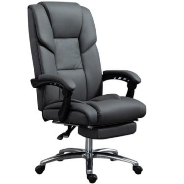 Imagem de SGeneE Cadeira de escritório, cadeira executiva ergonômica giratória, cadeira de couro PU para computador com encosto ajustável e apoio para os pés retrátil para casa e escritório (cinza escuro