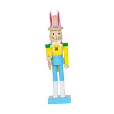 Imagem de Bothyi Estatueta de da Páscoa QuebraNozes para Mesa, Presente de Páscoa, Estátua de Madeira de 25 cm, Escultura de Animal para Sala de Estar, Azul Amarelo