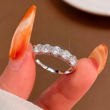 Imagem de 1 anel de noivado com cinco zircões brilhantes para mulheres, material de compromisso, eternidade, dia dos namorados, joias finas para presente, Cobre, Sem pedra preciosa