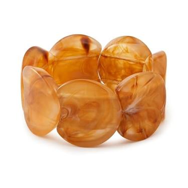 Imagem de MMIUAEG Pulseira feminina de resina acrílica colorida elástica vintage boho pulseiras de plástico geométrico grosso com contas de resina para mulheres, joias de praia e férias, One Size, Acrílico, Sem