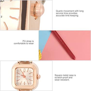 Imagem de ZJchao Relógio de Pulso Feminino Elegante de Quartzo Elegante Analógico Com Pulseira de PU Caixa de Metal Quadrada Relógio de Pulso para Mulheres Meninas Uso Diário Casual Festa de (Vermelho)