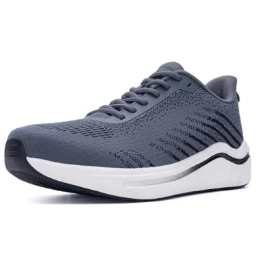 Imagem de ephiza Tênis de corrida masculino largo suporte de arco tênis atlético ortopédico amortecimento ortopédico para alívio da dor da fascite plantar, Cinza-escuro, 10 Wide