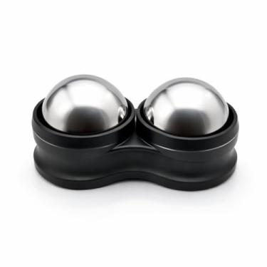 Imagem de Huecozo Bola de rolo de massagem dupla de 54 mm com base, rolo de resfriamento de aço inoxidável para relaxamento pós-treino, parte superior das costas, pescoço e panturrilhas, rolamento suave