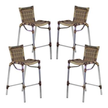 Imagem de Kit 4 Banquetas Fortaleza Em Alumínio Alta Edícula Cozinha Capuccino