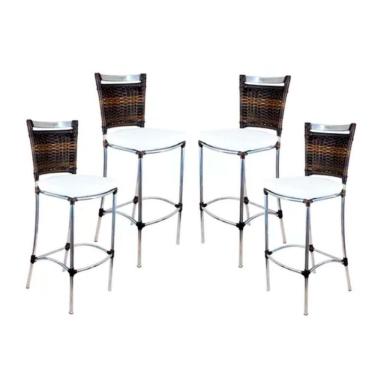 Imagem de Kit 4 Banquetas Em Alumínio Jk Para Cozinha Trama Original Pedra Ferro