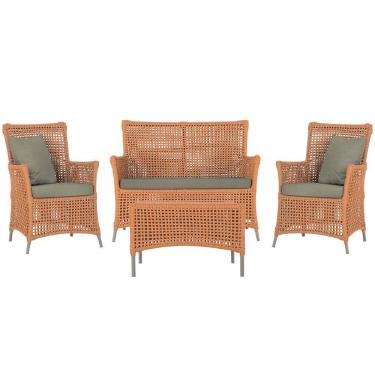 Imagem de Jogo Sofá E 2 Poltronas E Mesa Igapó Fendi E8 Trama Original Terra Cota