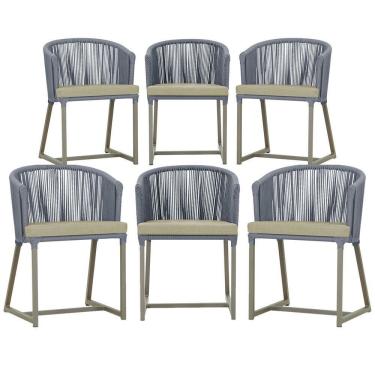 Imagem de 6 Cadeiras De Jantar Noronha Fendi Corda Náutica E7 Trama Prata