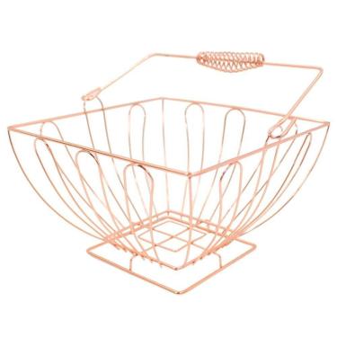 Imagem de Cesto Multiuso Porta Frutas Aço Inox Rosé Quadrado Fruteira Com Alça 23cm