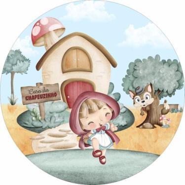 Imagem de Painel de Tecido Sublimado Redondo Chapeuzinho Vermelho Indo Para a Ca