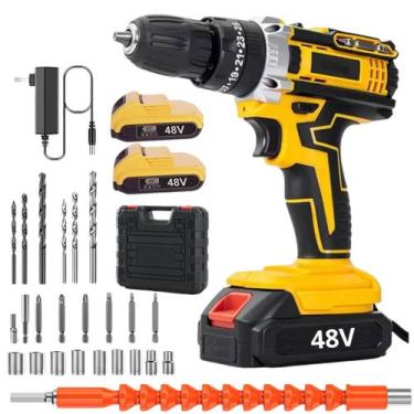Imagem de Furadeira Parafusadeira Sem Fio Com 2 Baterias 48V Led 110v 220v Kit C