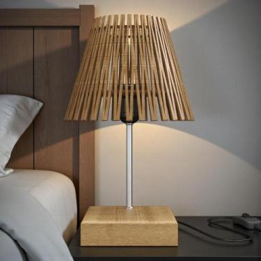 Imagem de Abajur Cúpula Ripado Base Madeira Laminado Freijó - Drop de Casa