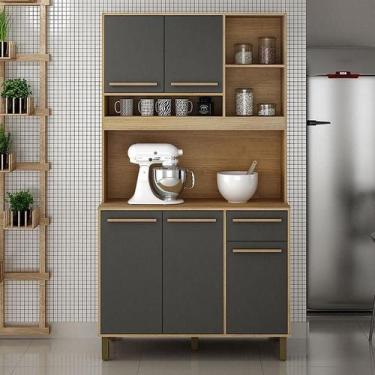 Imagem de Armário de Cozinha Ambiente Ametista Cinamomo Grafite - Valdemóveis - 