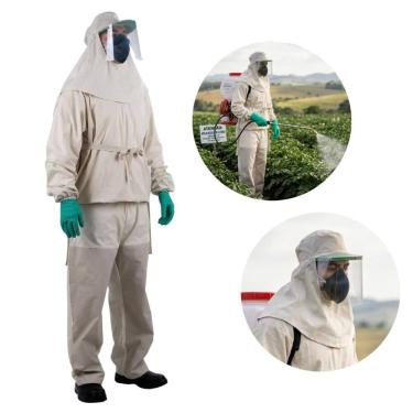 Imagem de Conjunto Pulverizador Para Proteção Agro Com Perneira PVC e Viseira AI50 Costal Descartes EPI