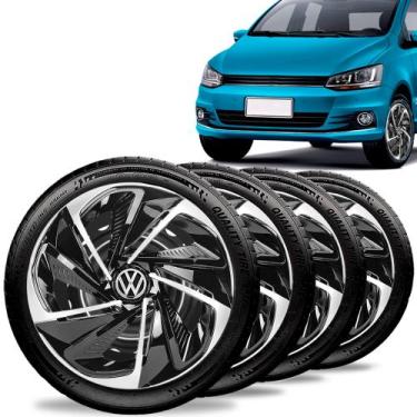 Imagem de Jogo 4 Calotas Nitro Aro 14 Preta Prata Vw Fox Gol Saveiro - Elitte