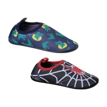 Imagem de Kit 2 Sapatilha infantil meninos aquatica antiderrapante piscina, calç