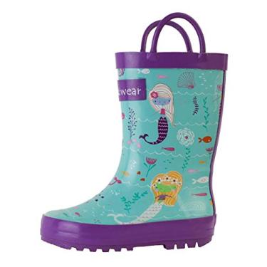 Imagem de Botas de chuva de borracha impermeáveis infantis Oaki com alças fáceis de colocar, Mermaids, 4 Big Kid