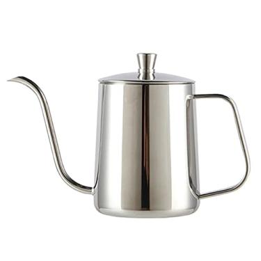 Imagem de AISAMEFE Chaleira para máquina de café de aço inoxidável, máquina de café de 350 ml/600 ml, máquina de café preta para despejar, máquina de café de prata derramada, boca longa fina para pendurar café de boca longa (600 ml, prata)