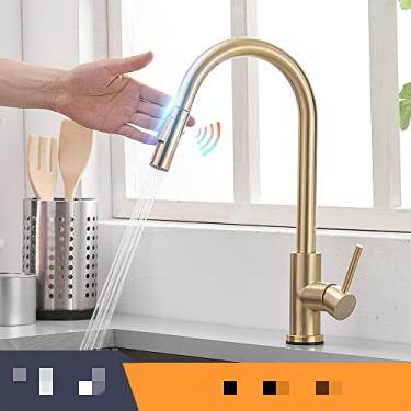 Imagem de Torneiras de cozinha de toque inteligente guindaste para sensor de torneira de água de cozinha misturador de pia giratório de toque de torneira sensor de água misturador, 1005, ouro escovado, china