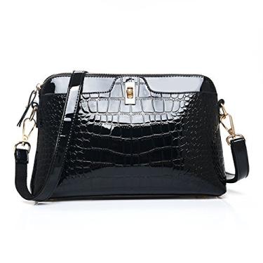 Imagem de Bolsa tiracolo de couro padrão de crocodilo para mulheres bolsa feminina elegante bolsa de ombro bolsa para axila, Preto