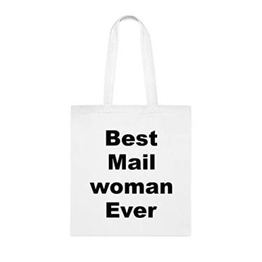 Imagem de Bolsa tote feminina de correio Best Mail Woman Ever Bag, presente de mulher de correio, presente para mulher de correio, bolsa de ombro mulher, bolsas reutilizáveis, ideia de de Natal, Branco