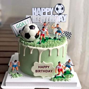 Imagem de Topo de bolo de futebol, 9 peças jogadores de futebol brinquedos topo de bolo decorações bola de futebol jogador de futebol decorações de bolo para decoração de tema de festa de futebol masculino menino aniversário cupcake Topper