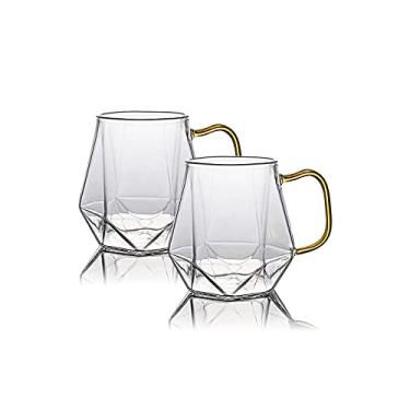 Imagem de AEFPOYMXU Conjunto de 2 xícaras de café expresso de vidro transparente de 293 ml com alça de cristal caneca de café borossilicato resistente ao calor para licor, chá, bebidas, leite, latte, cappuccino