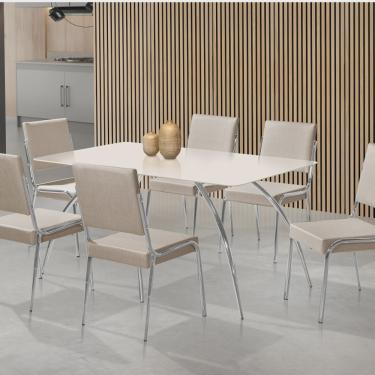 Imagem de Conjunto Sala de Jantar Mesa Milleni 160x90cm Tampo Vidro com 6 Cadeiras Riana Aço Nobre Móveis